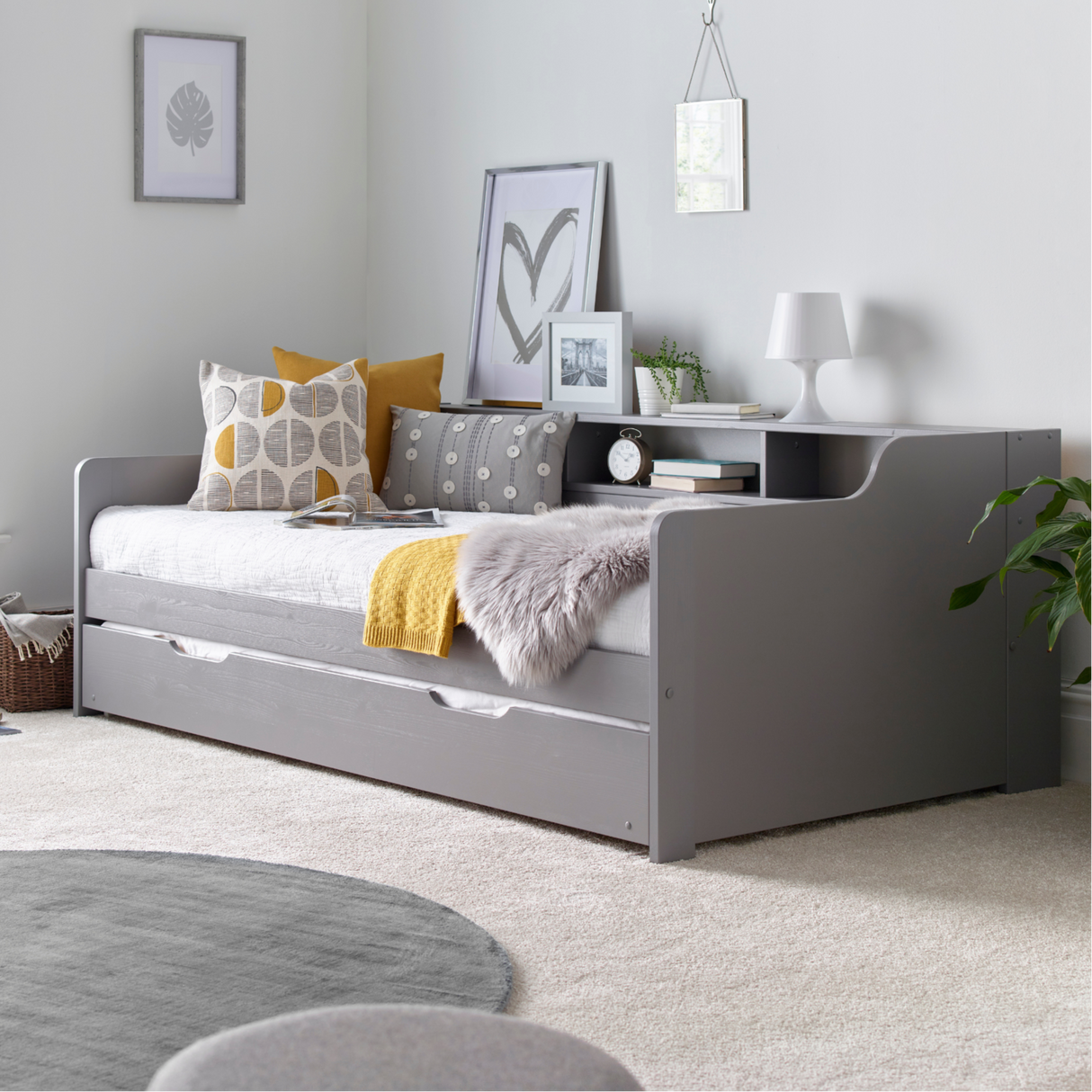 Tyler Grey Single Guest Bed with Trundle