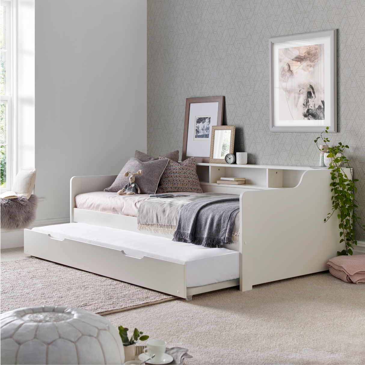 Tyler White Single Guest Bed with Trundle
