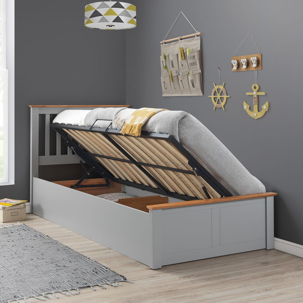 Francis Grey Wooden Ottoman Storage Bed Frame