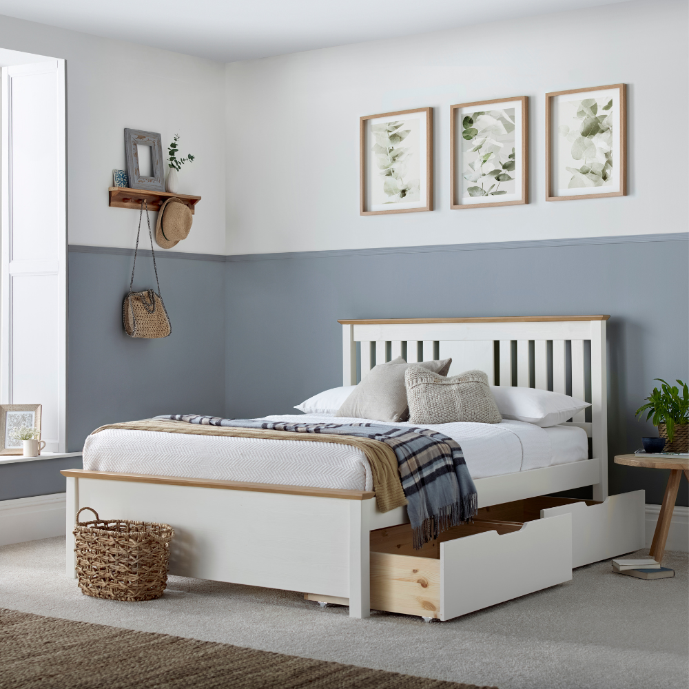 Chester White and Oak Wooden Bed Frame