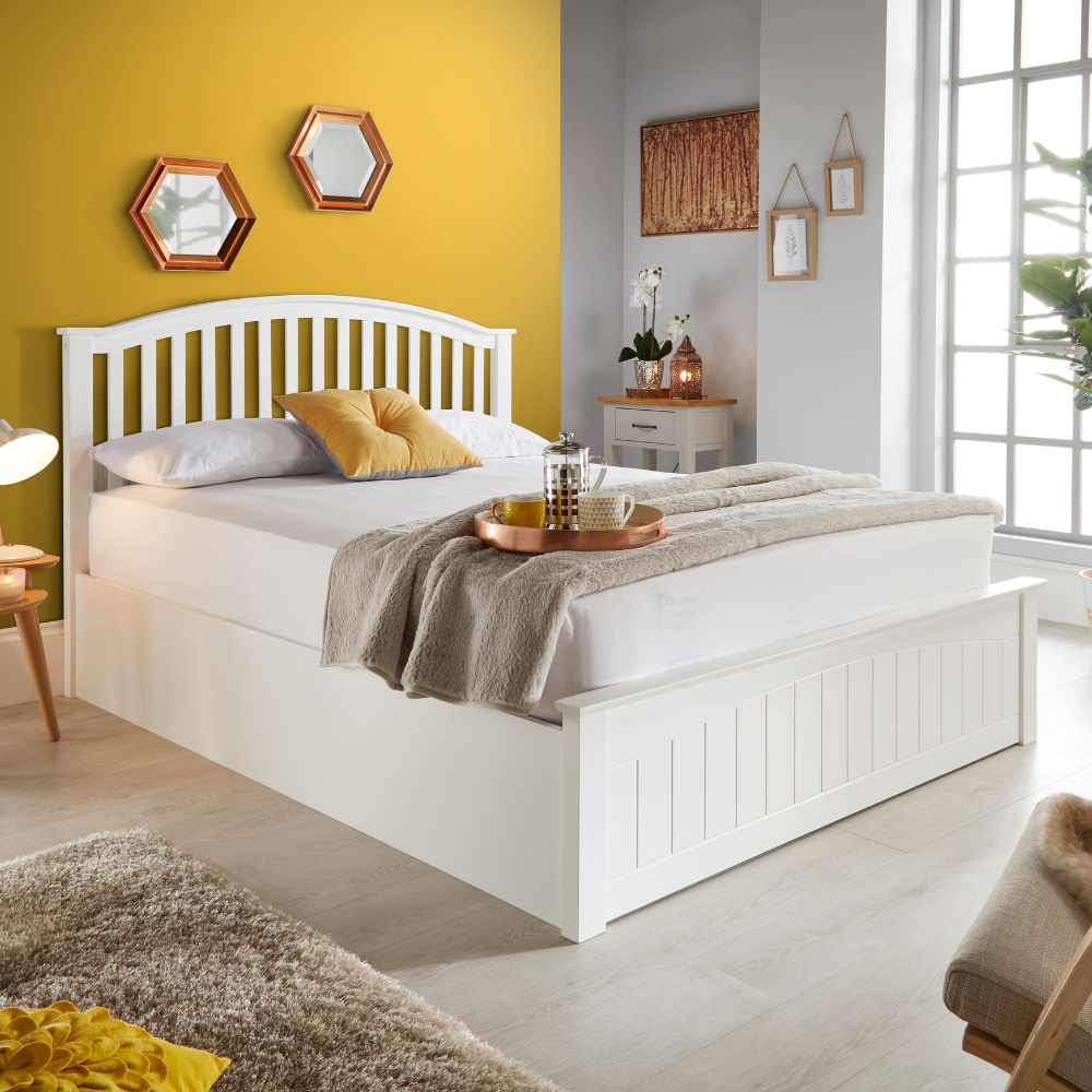 Grayson White Wooden Ottoman Bed Frame