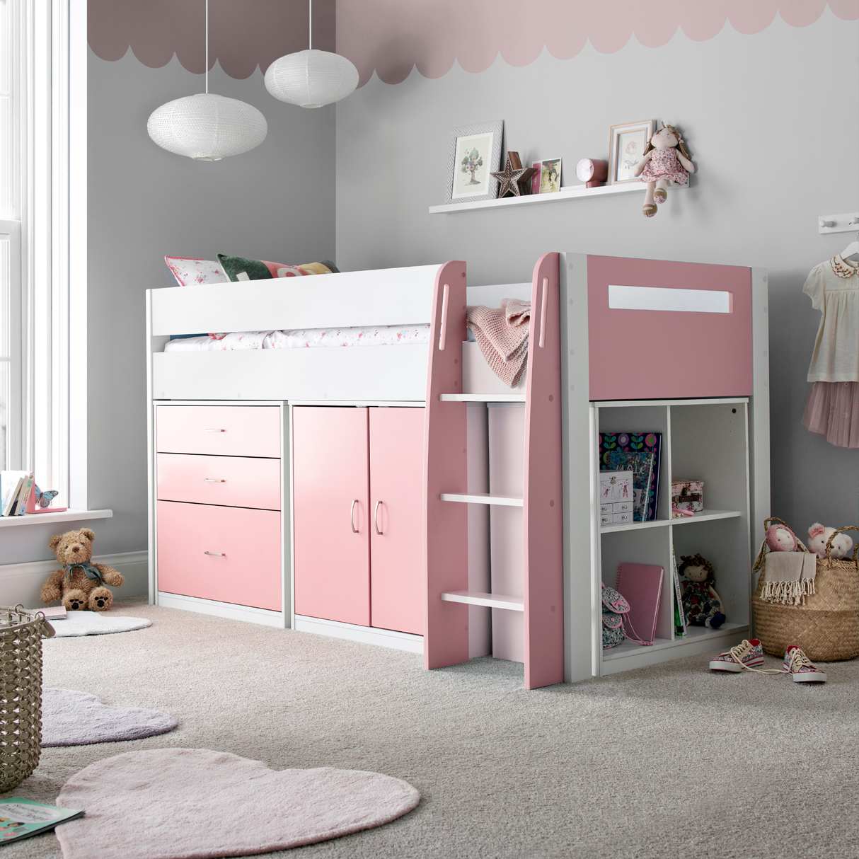 Lacy Pink Storage Mid Sleeper