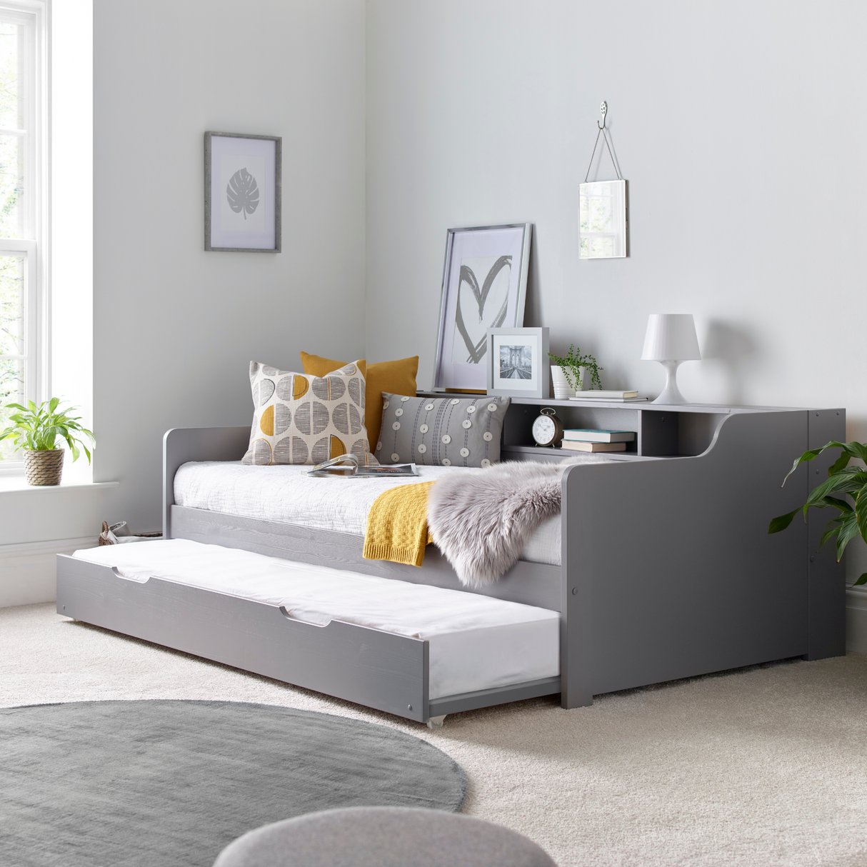 Tyler Grey Single Guest Bed with Trundle