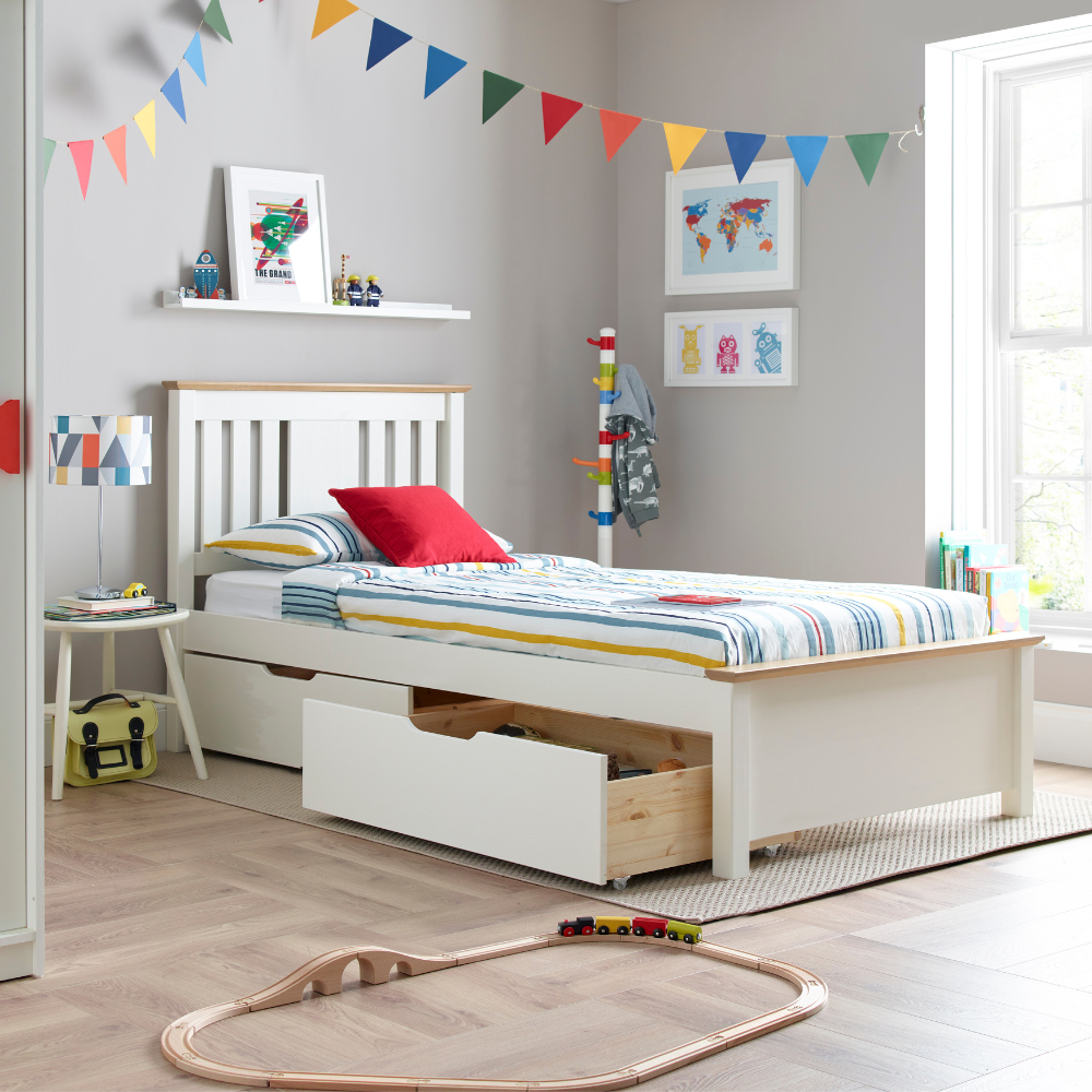 Chester White and Oak Wooden Bed Frame