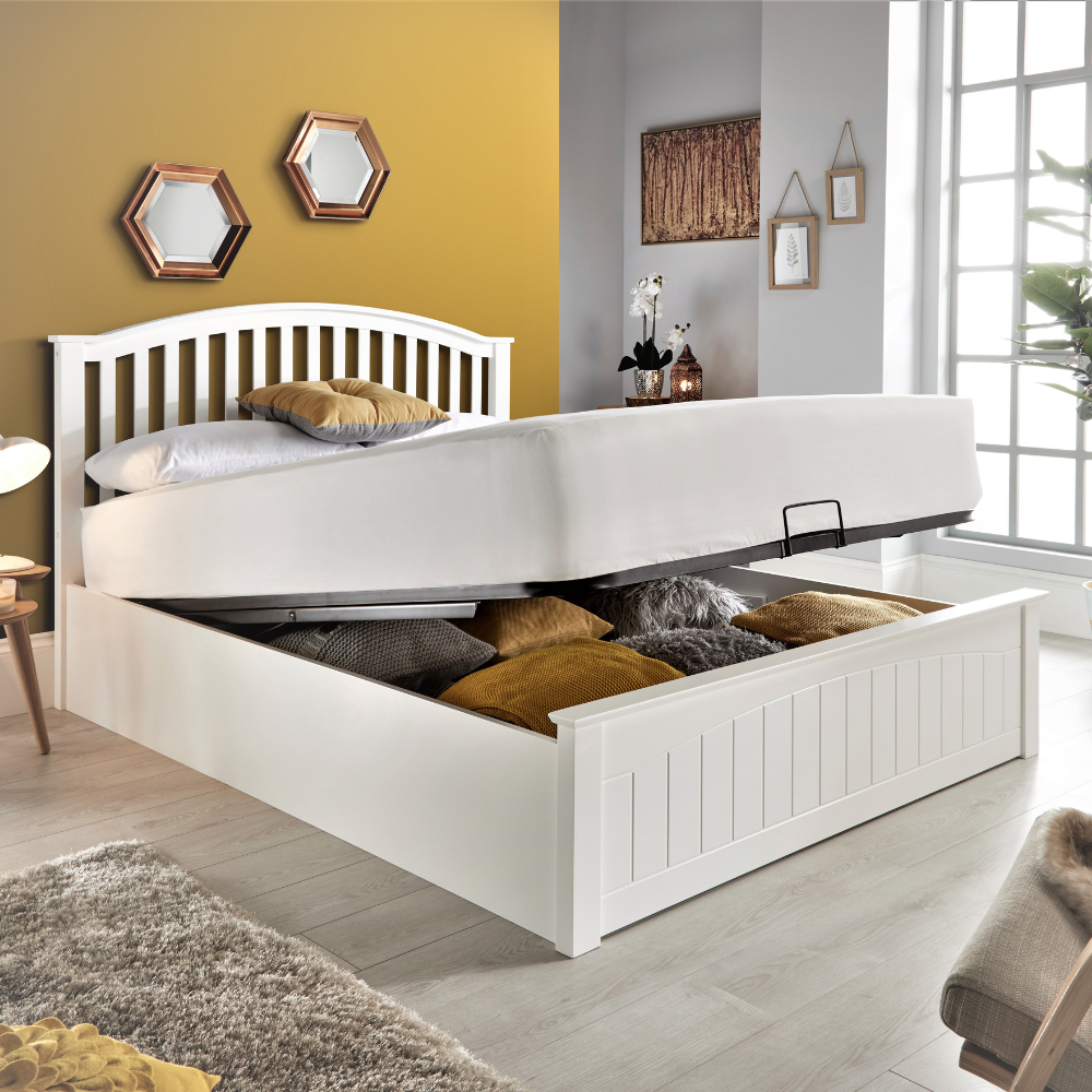 Grayson White Wooden Ottoman Bed Frame