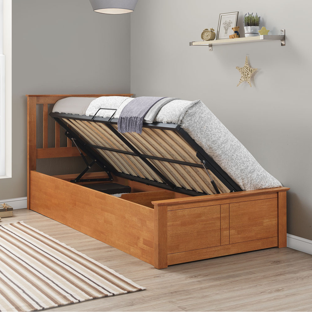 Francis Oak Wooden Ottoman Storage Bed Frame