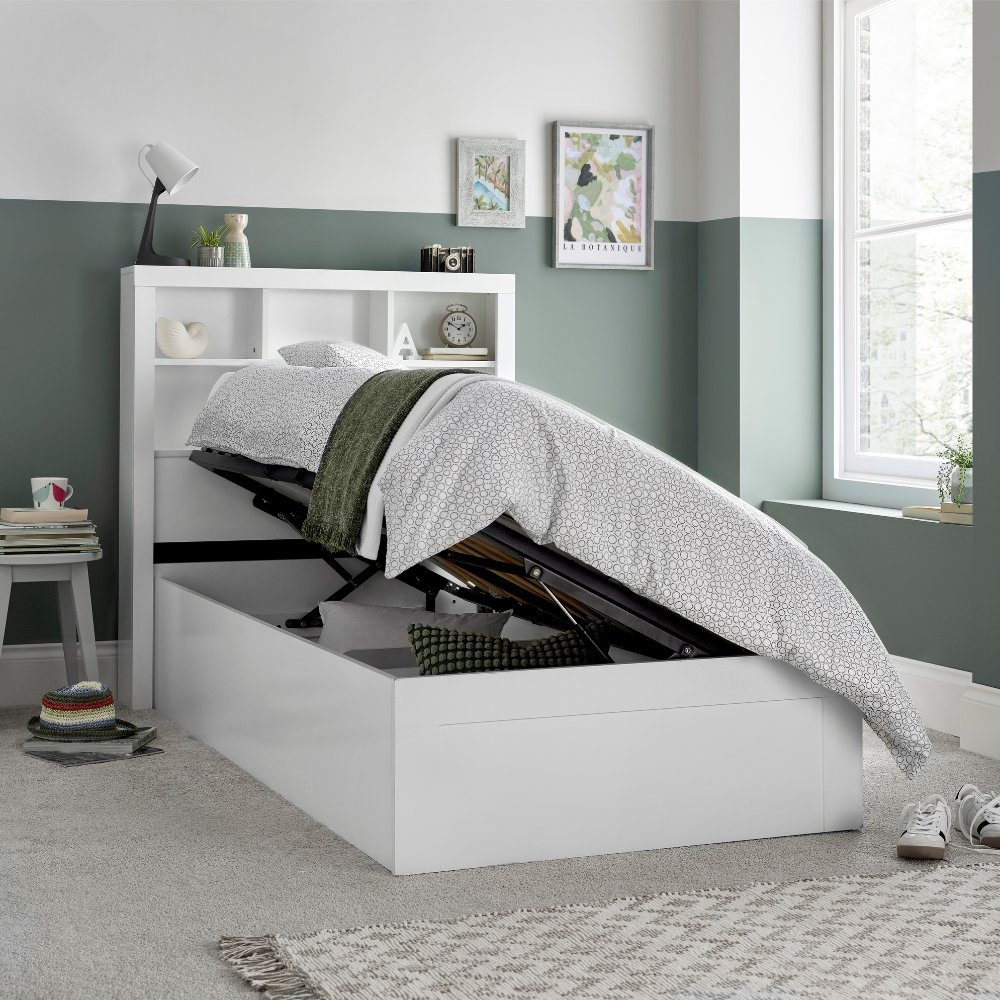 Oscar White Single Wooden Ottoman Bed