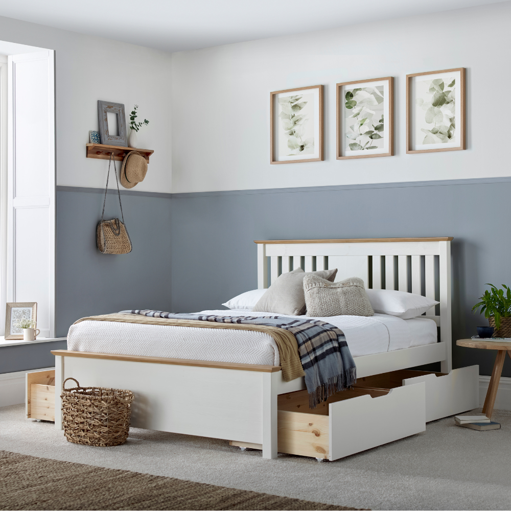 Chester White and Oak Wooden Bed Frame