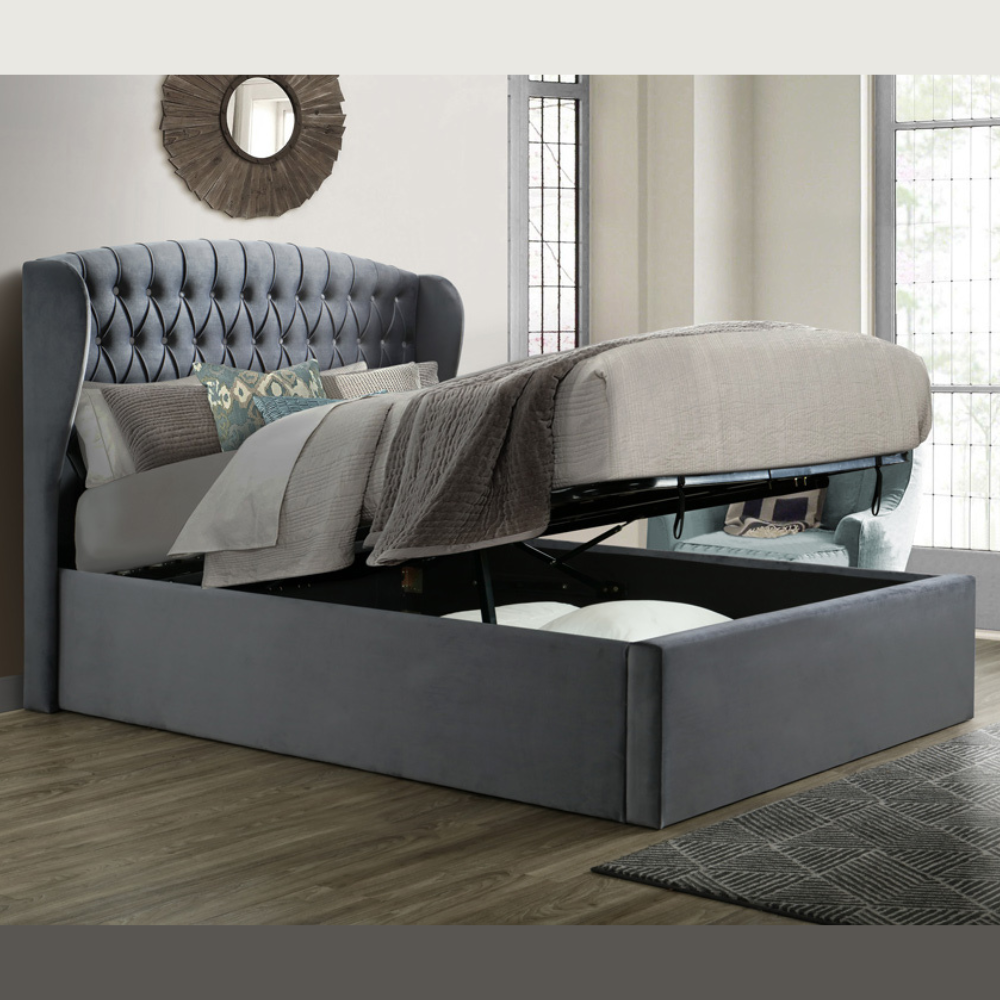 Warwick Grey Velvet Ottoman Bed Frame