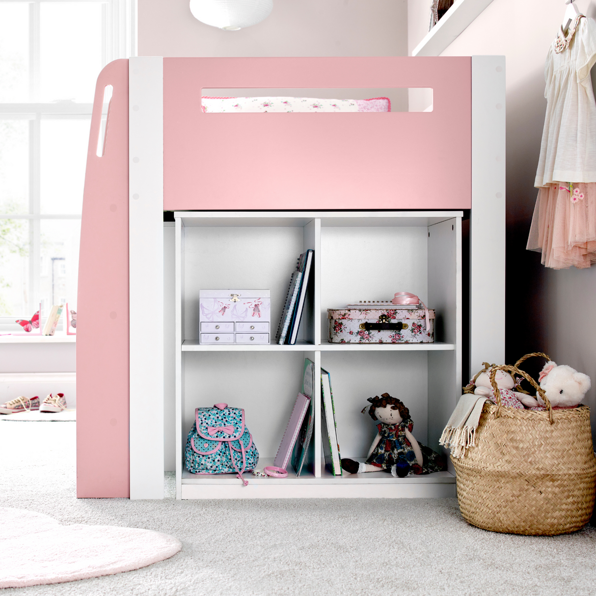 Lacy Pink Storage Mid Sleeper