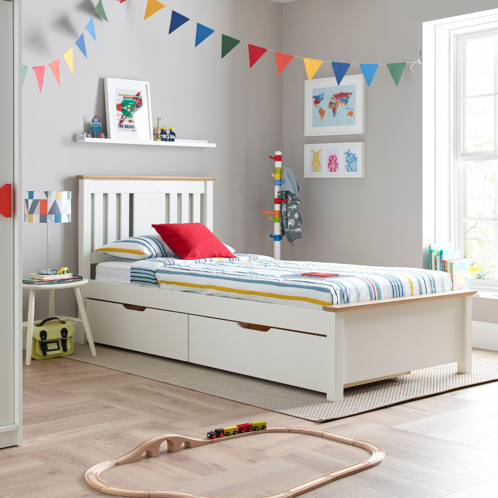 Chester White and Oak Wooden Bed Frame