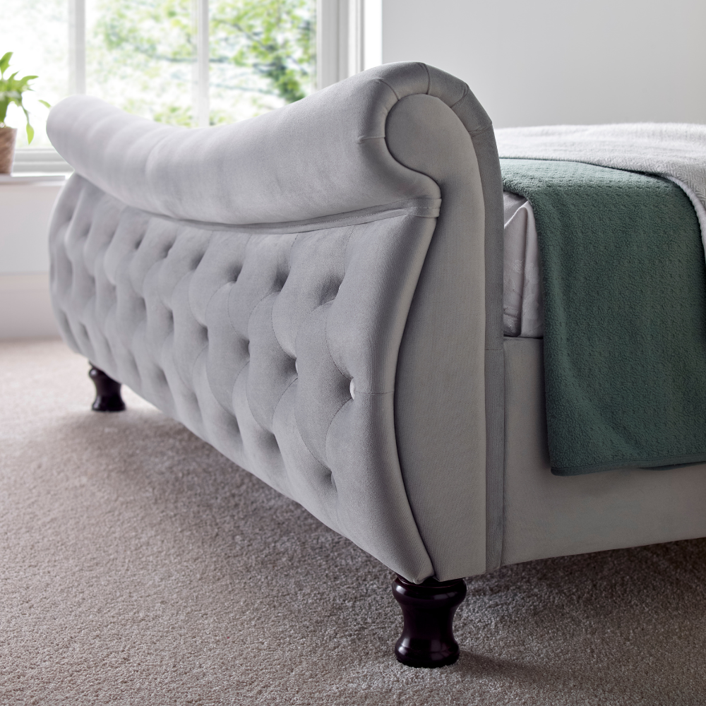Oxford Grey Velvet Chesterfield Sleigh Bed