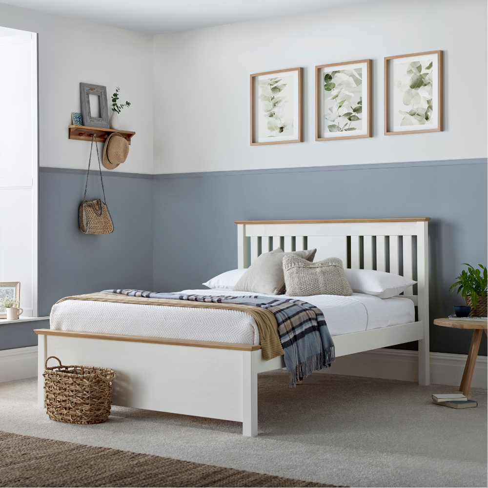 Chester White and Oak Wooden Bed Frame