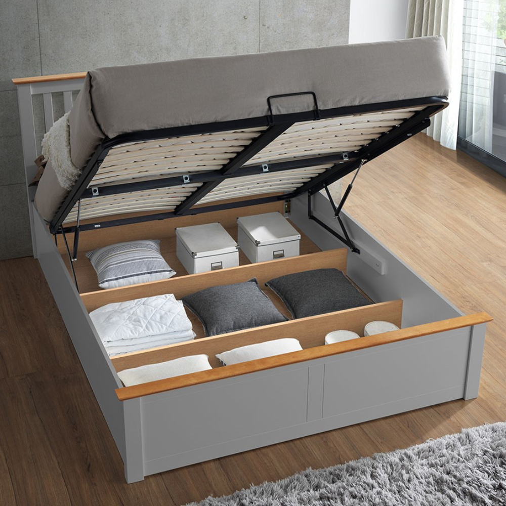 Malmo Grey Wooden Ottoman Bed Frame