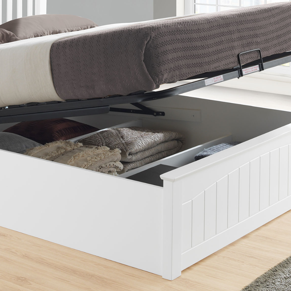 Grayson White Wooden Ottoman Bed Frame