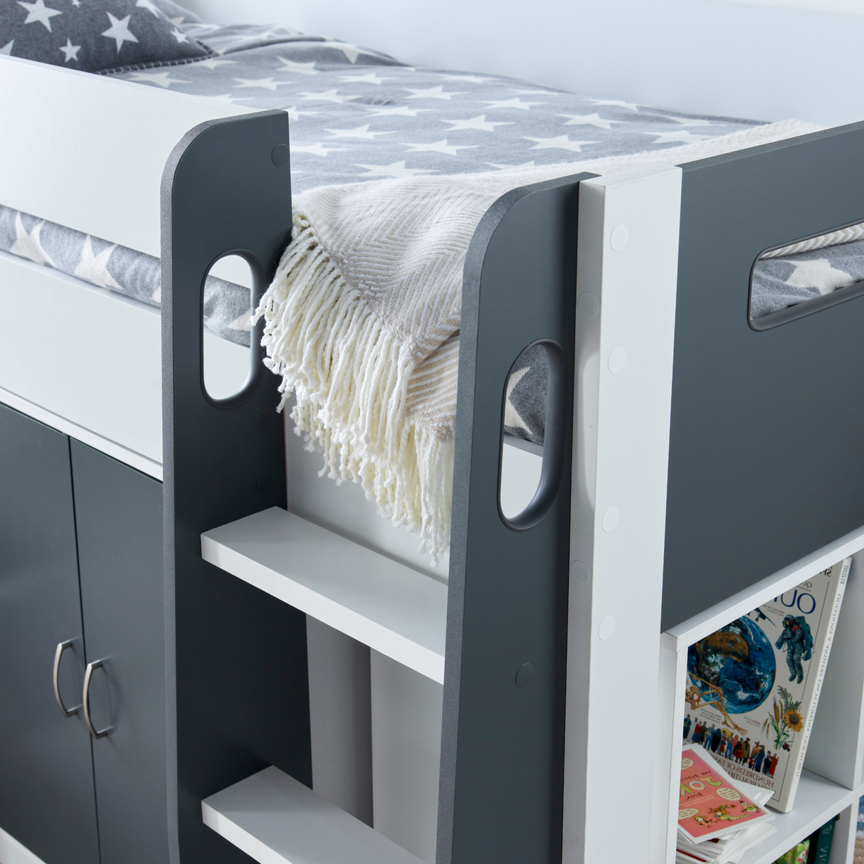 Lacy Grey and White Storage Mid Sleeper