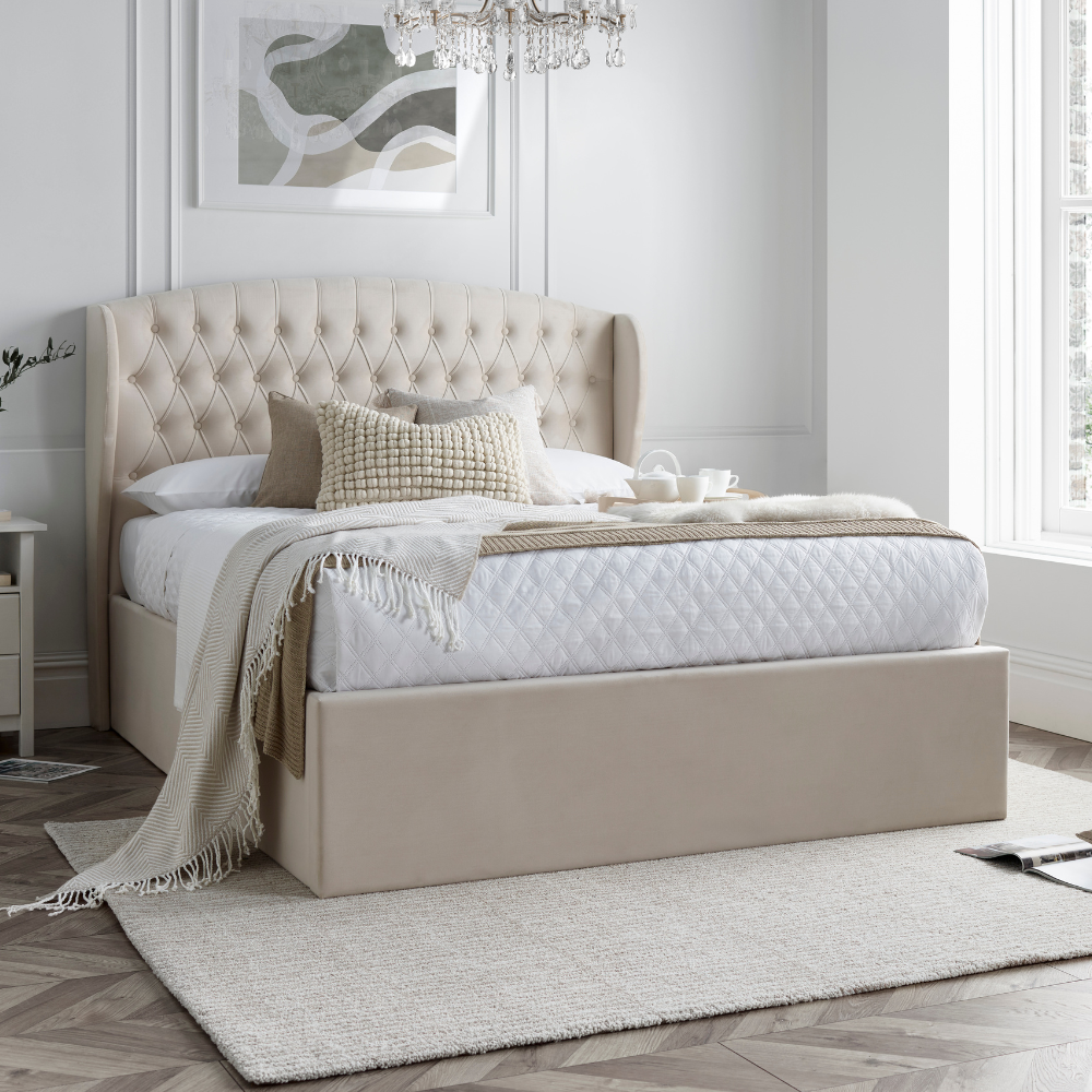 Warwick Natural Velvet Ottoman Bed Frame