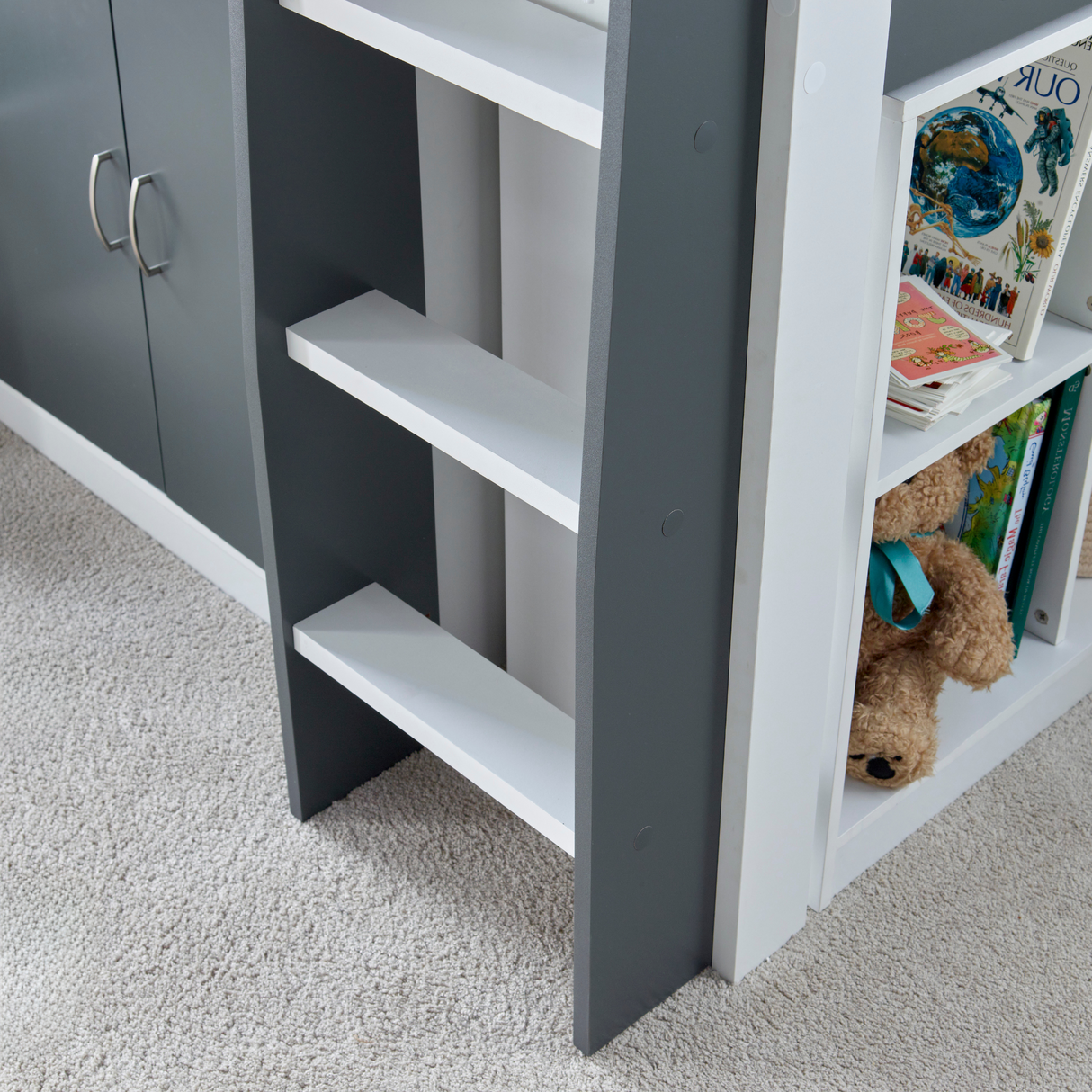 Lacy Grey and White Storage Mid Sleeper
