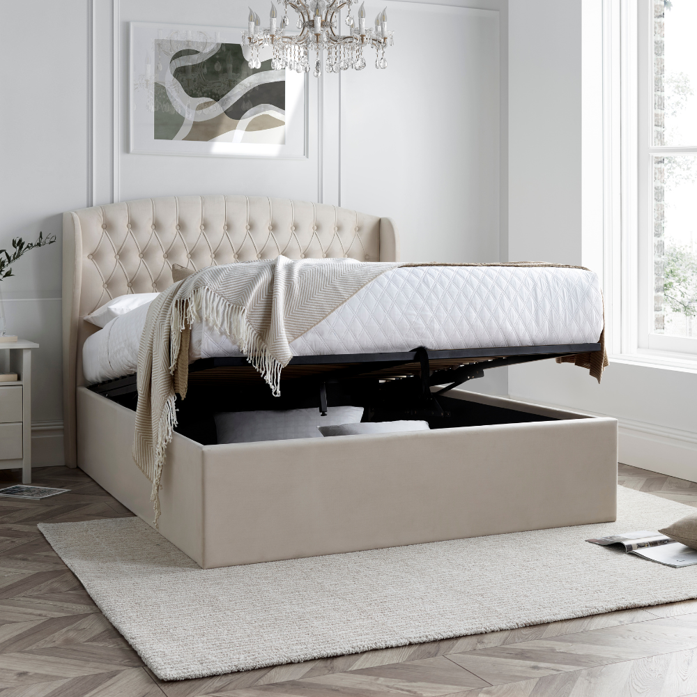 Warwick Natural Velvet Ottoman Bed Frame