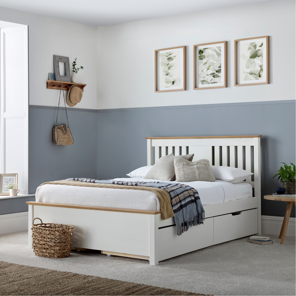 Chester White and Oak Wooden Bed Frame