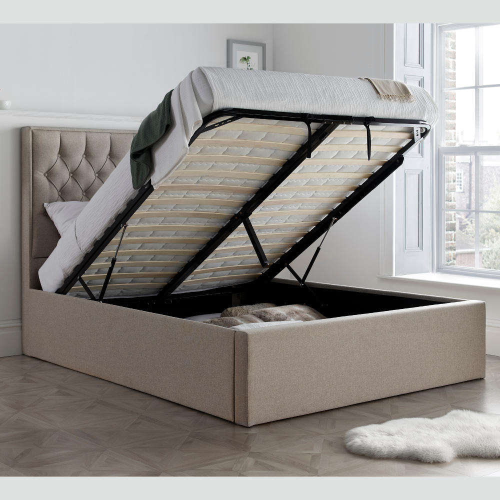 Wilson Oatmeal Fabric Ottoman Bed Frame