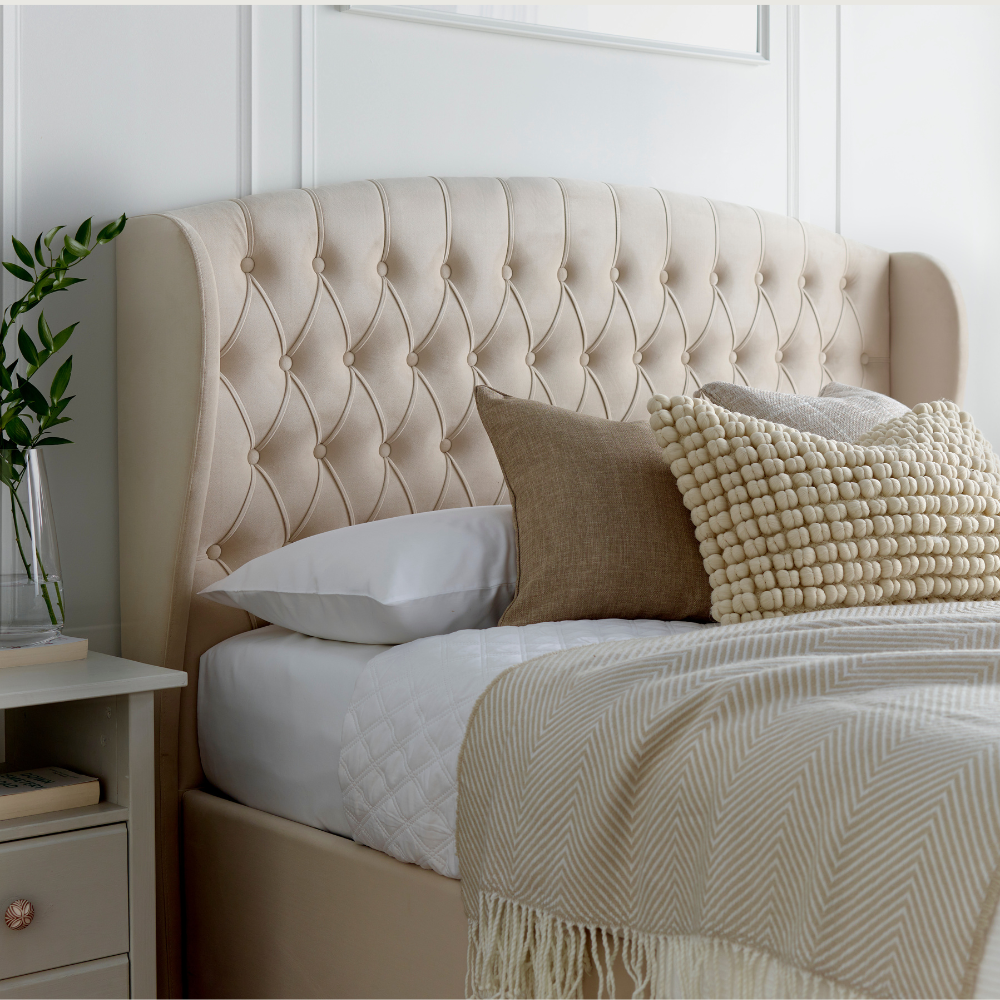 Warwick Natural Velvet Ottoman Bed Frame