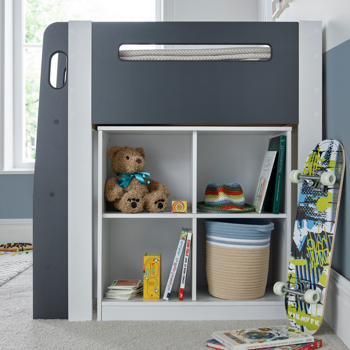 Lacy Grey and White Storage Mid Sleeper