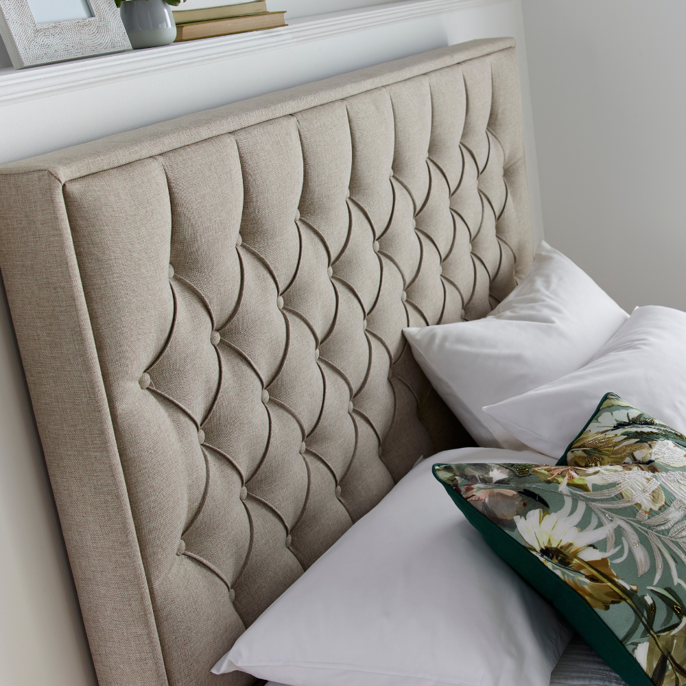 Wilson Oatmeal Fabric Ottoman Bed Frame