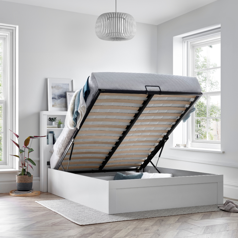 Arizona White Wooden Ottoman Storage Bed