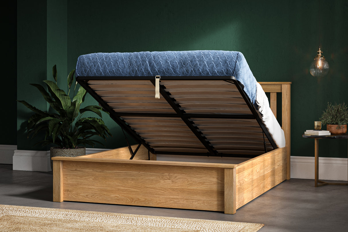 Monaco Solid Oak Ottoman Bed Frame