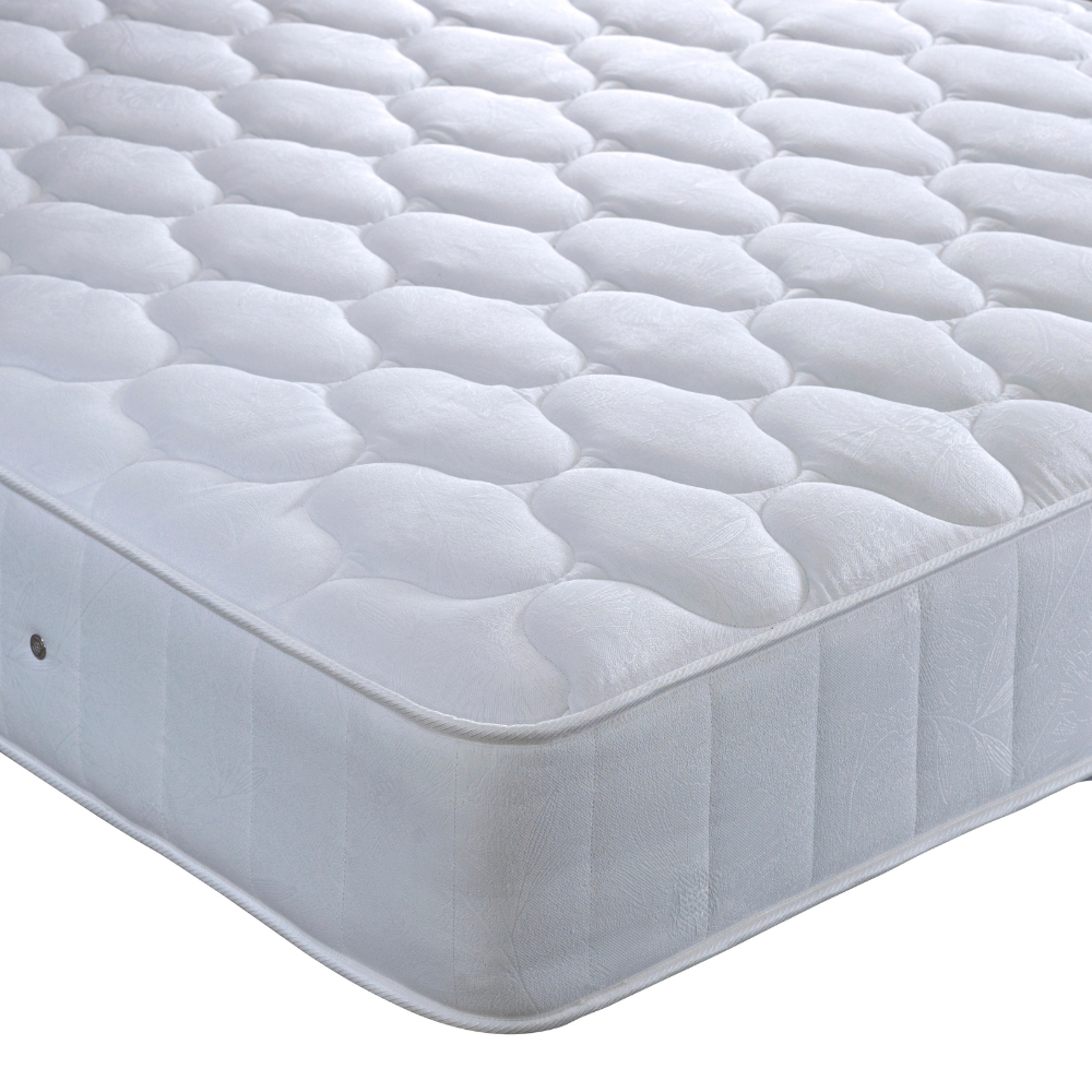 White quilted mattress pad on a plain background