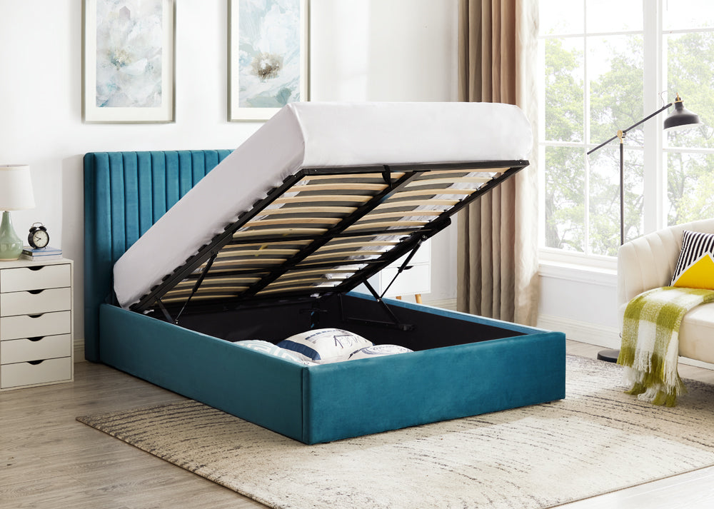 Teal Fabric Ottoman Bed Frame