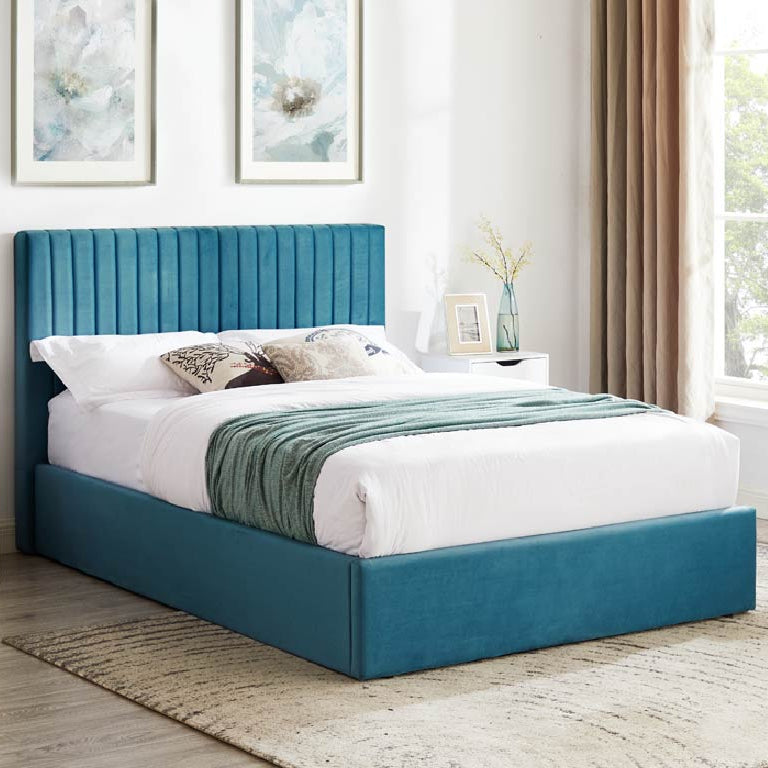Teal Fabric Ottoman Bed Frame