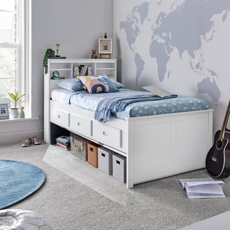 Veera White Single Guest Bed with Trundle