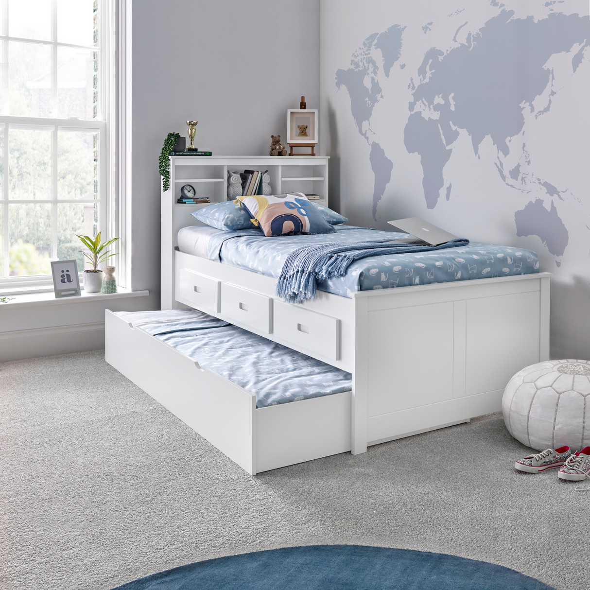 Veera White Single Guest Bed with Trundle