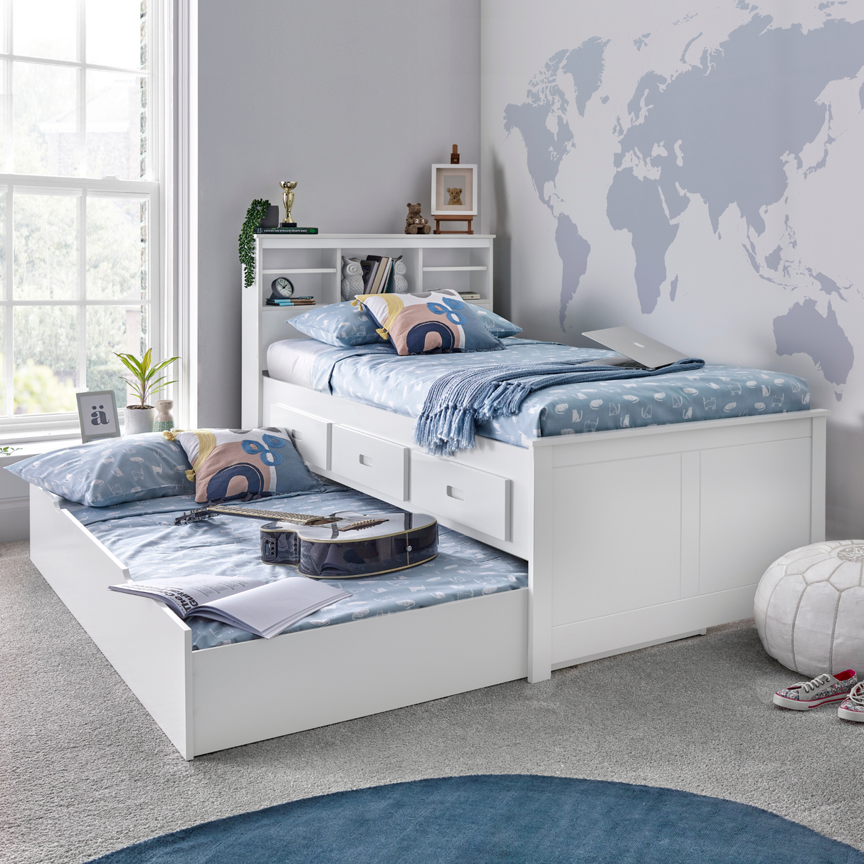 Veera White Single Guest Bed with Trundle