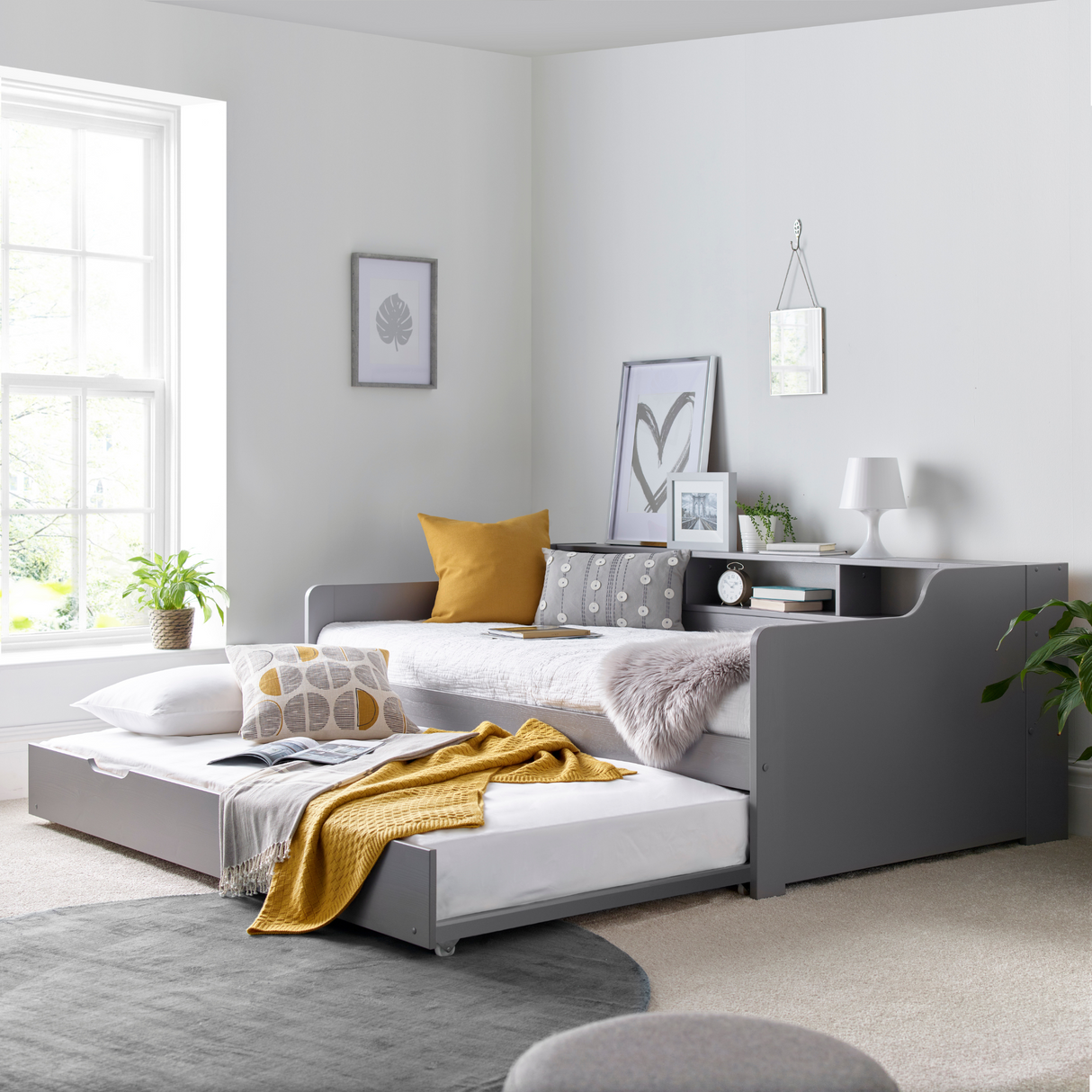 Tyler Grey Single Guest Bed with Trundle