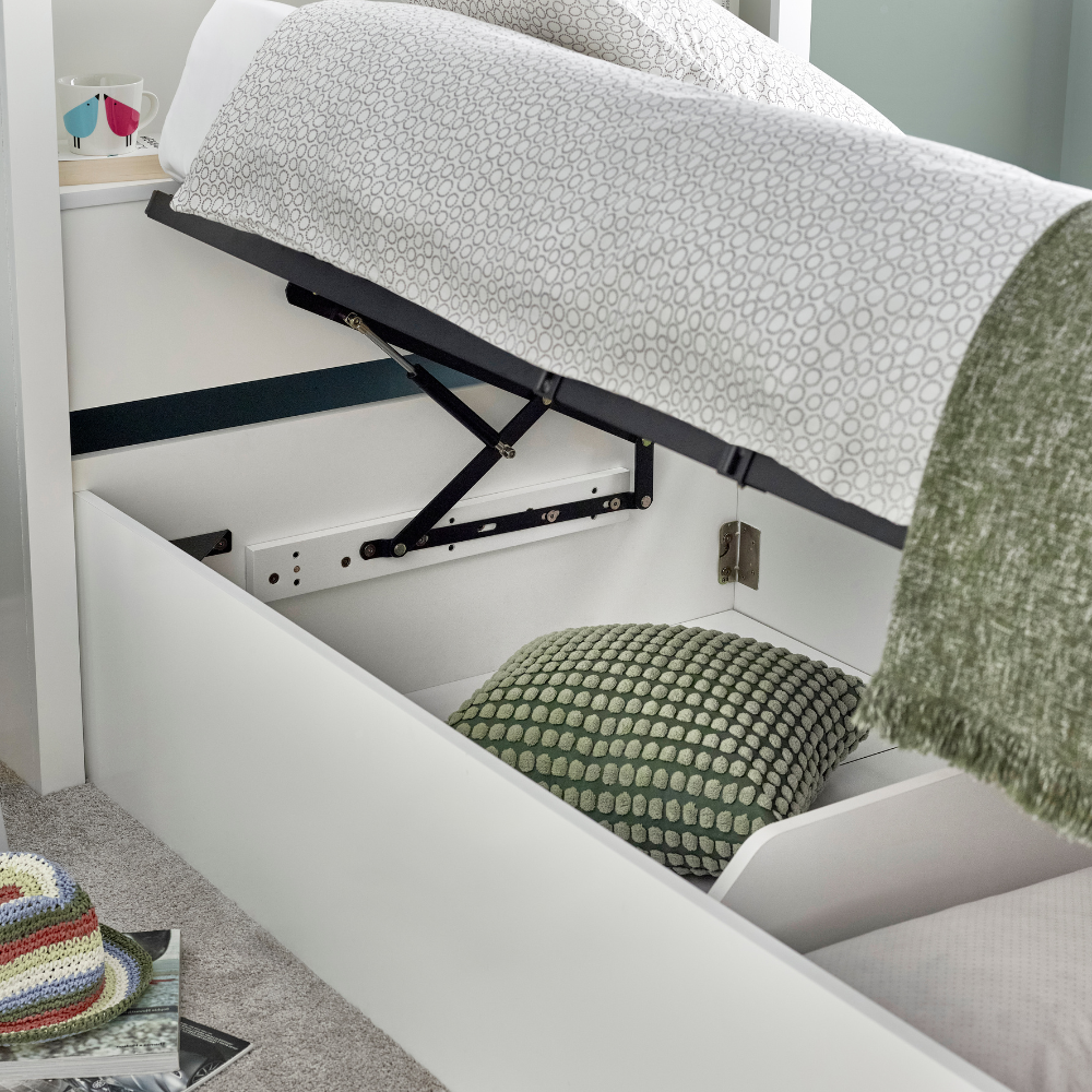 Oscar White Single Wooden Ottoman Bed