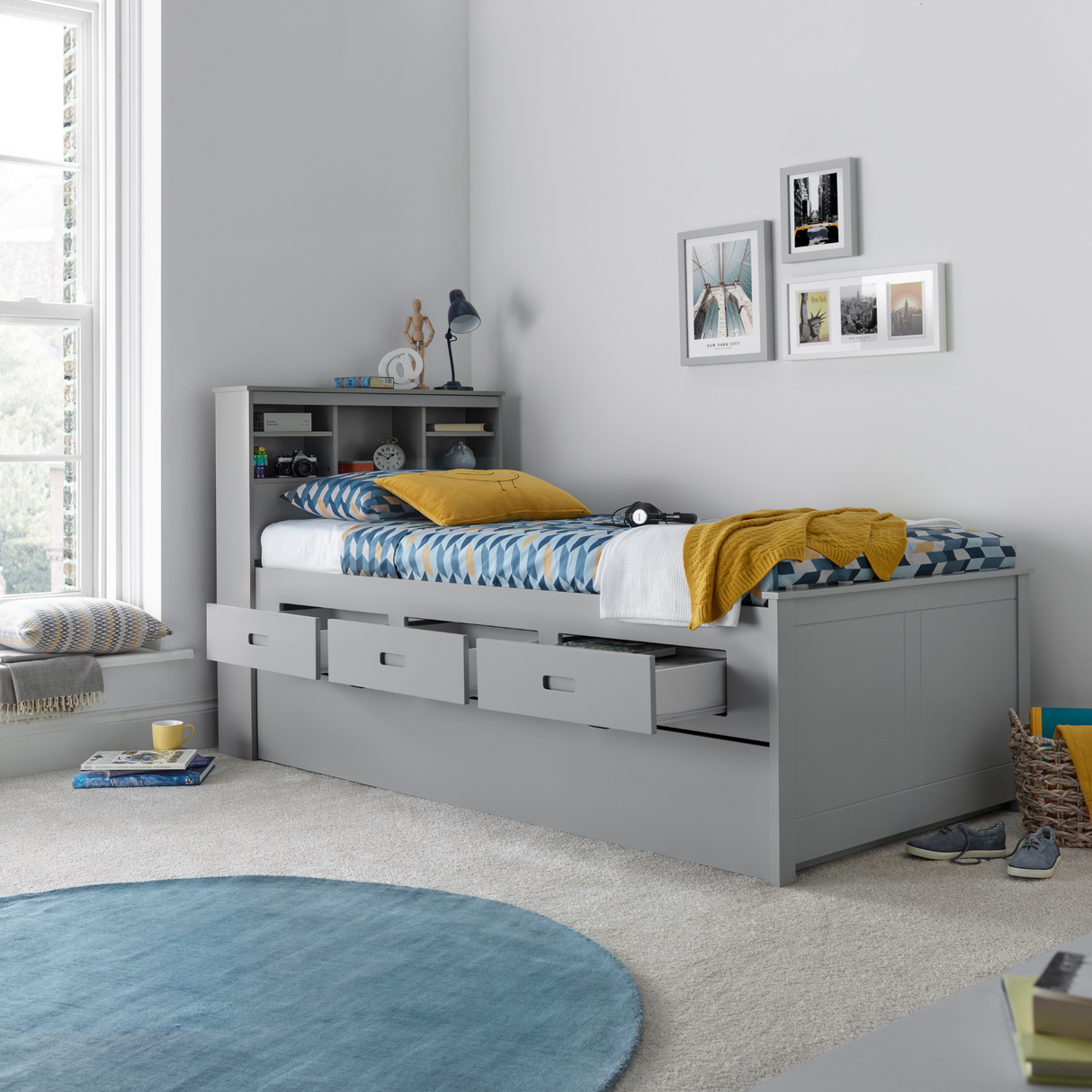 Veera Grey Single Guest Bed with Trundle