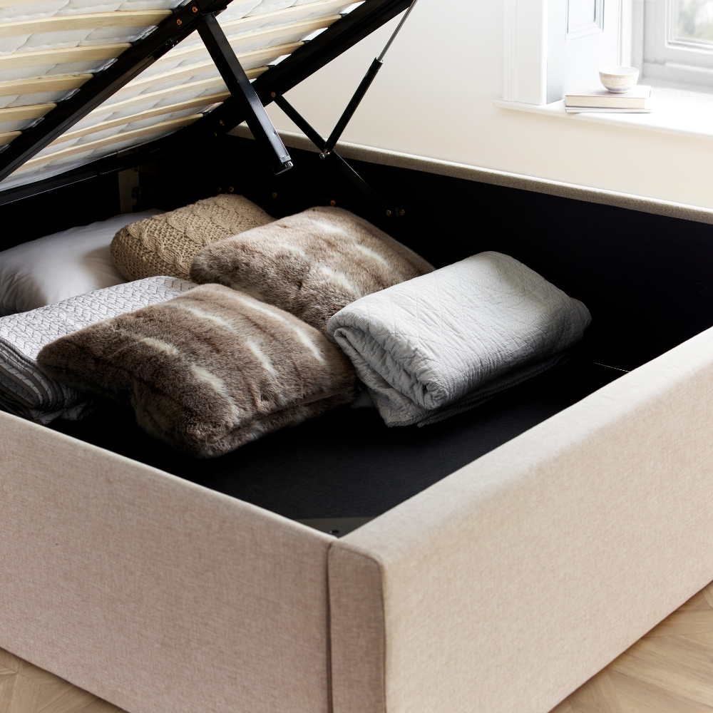Wilson Oatmeal Fabric Ottoman Bed Frame