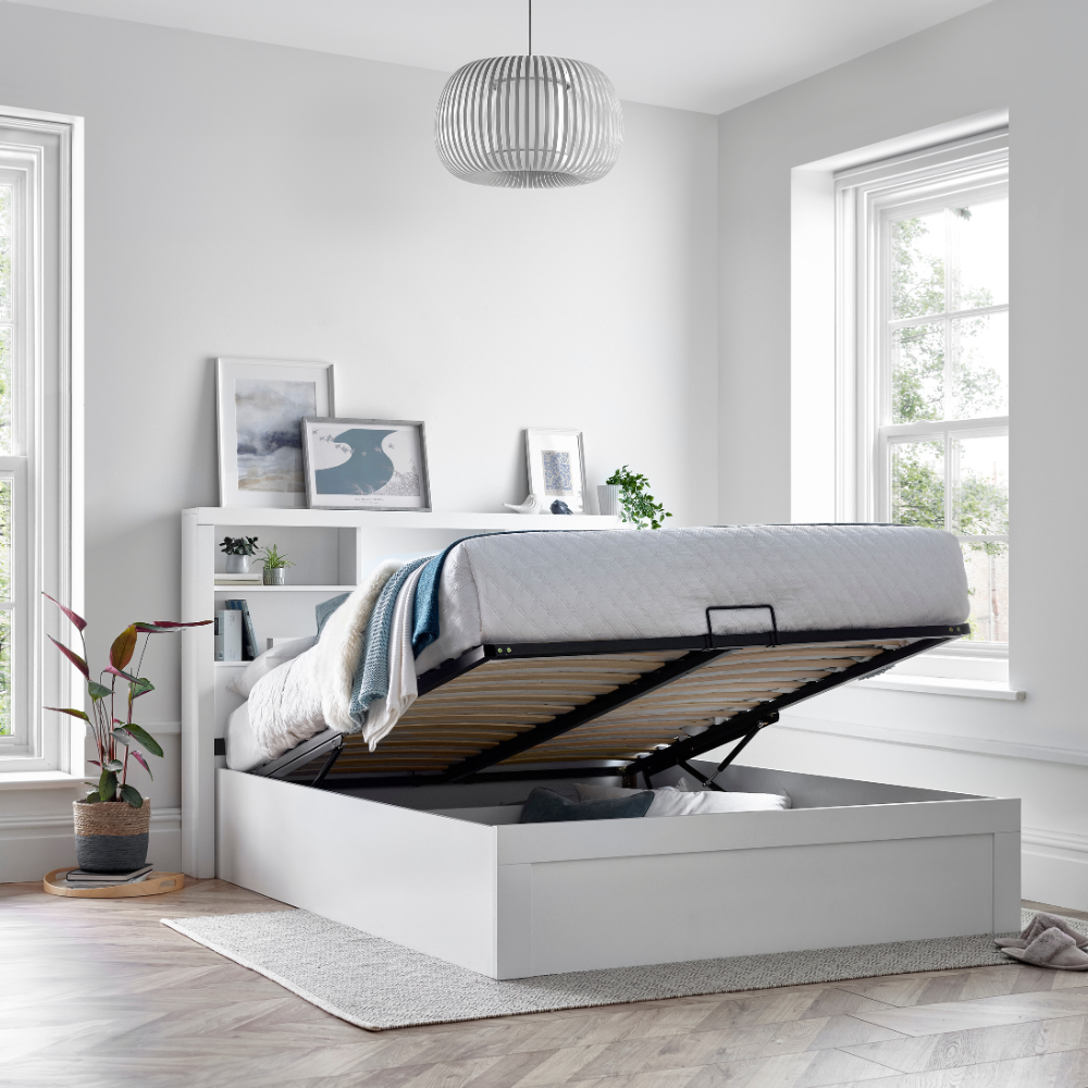 Arizona White Wooden Ottoman Storage Bed