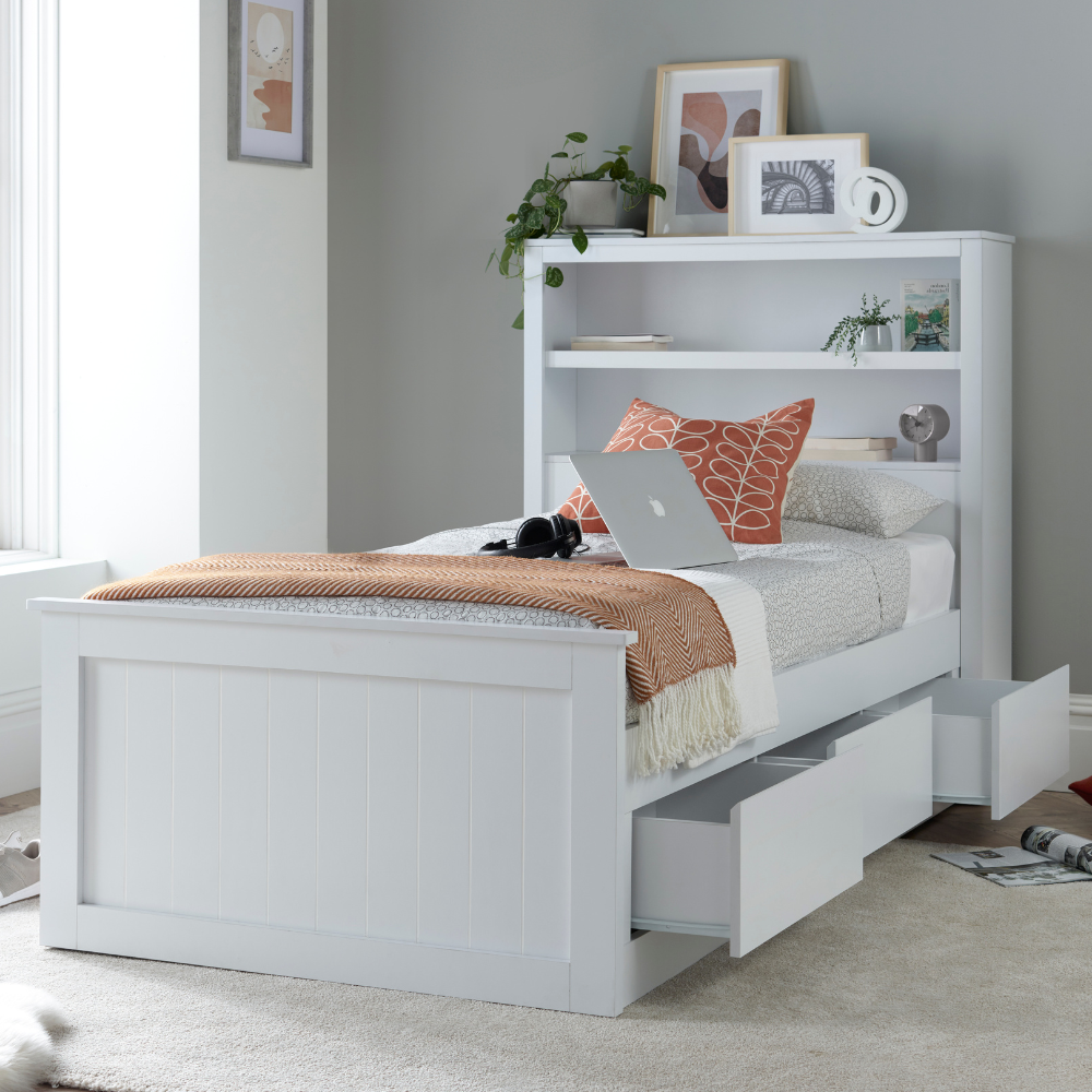 Enzo White Wooden 3 Drawer Storage Bed