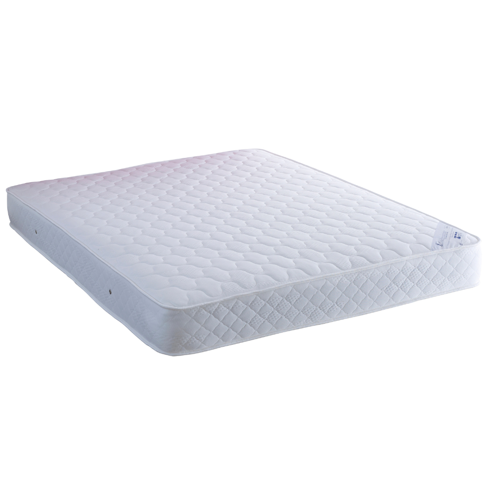 White quilted mattress on a white background.