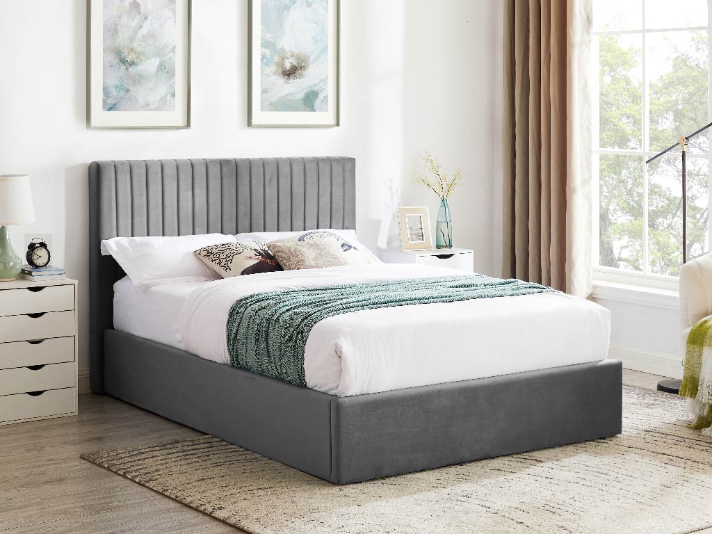 Smoked Grey Fabric Ottoman Bed Frame