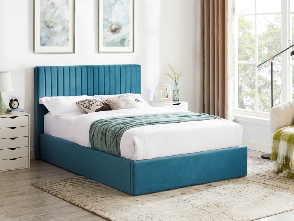 Teal Fabric Ottoman Bed Frame