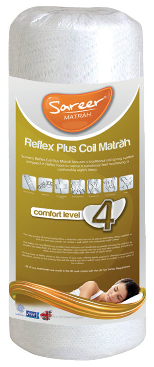 Image of a reflex foam open coil mattress in its packaging. 